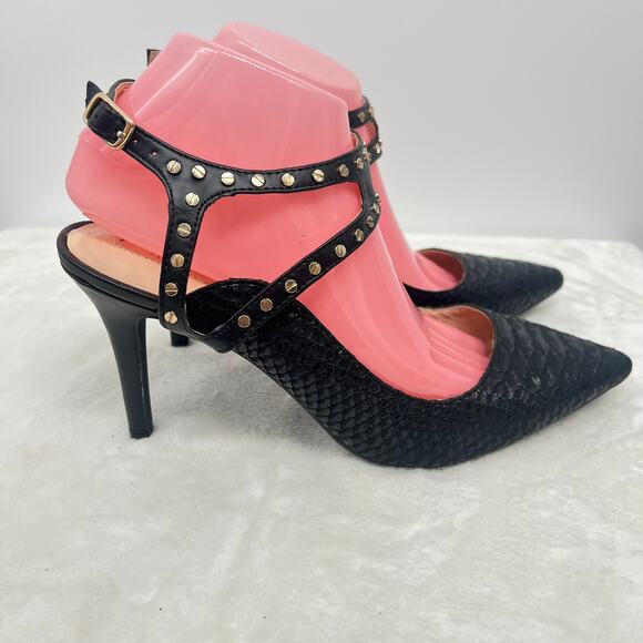 MARK NWOB Studded Ankle Snake Embossed Stiletto Heel Pumps 10 Disco Glam Prom - Picture 8 of 11